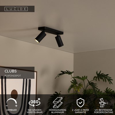 Lucide CLUBS - Plafondspot - 2xGU10 - Zwart